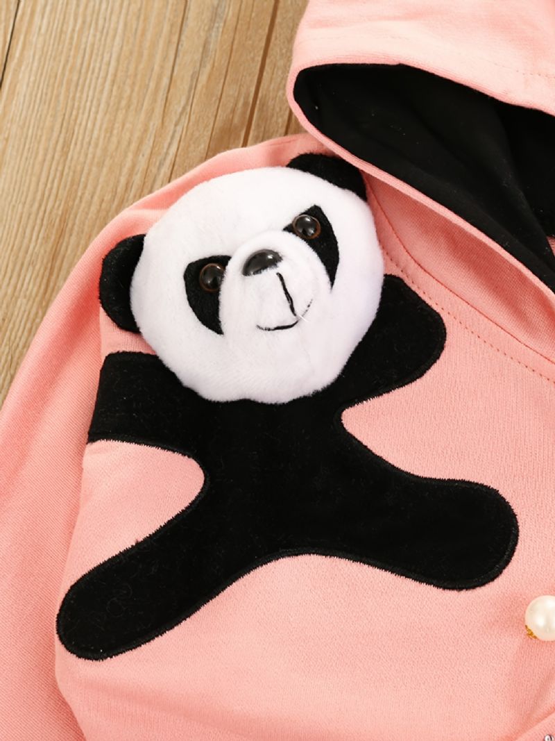 Tjejer Casual Panda Print Zip-up Huvjacka & Träningsbyxor För Vintern