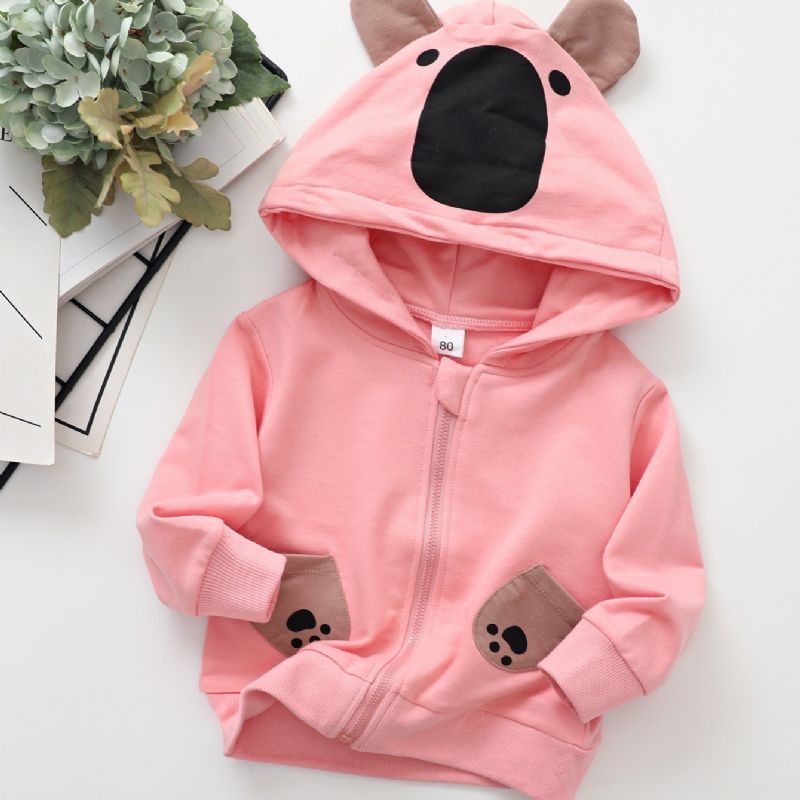 Tjejer Koala Print Söt Hooded Zip Jacka