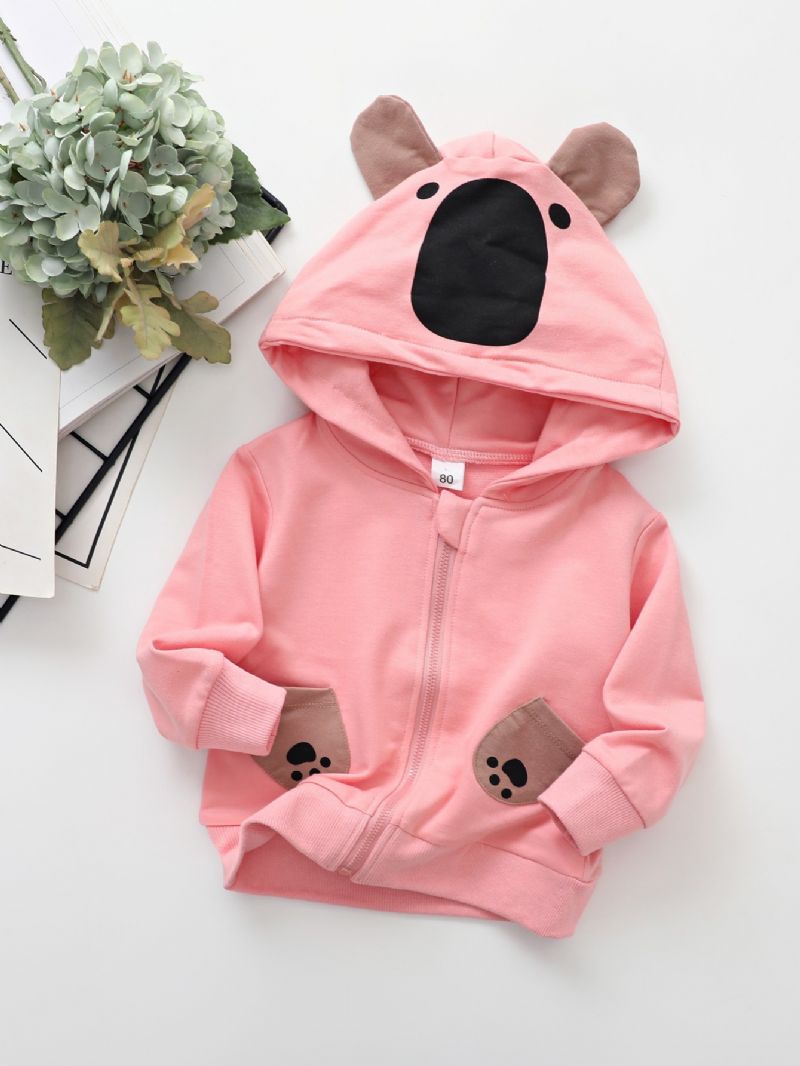 Tjejer Koala Print Söt Hooded Zip Jacka