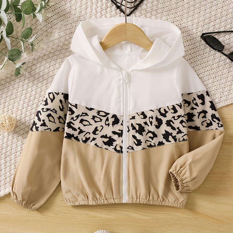 Toddler Flickor Leopard Panel Colorblock Zip Up Huvjacka