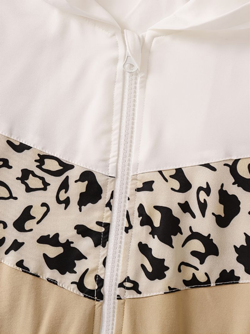 Toddler Flickor Leopard Panel Colorblock Zip Up Huvjacka