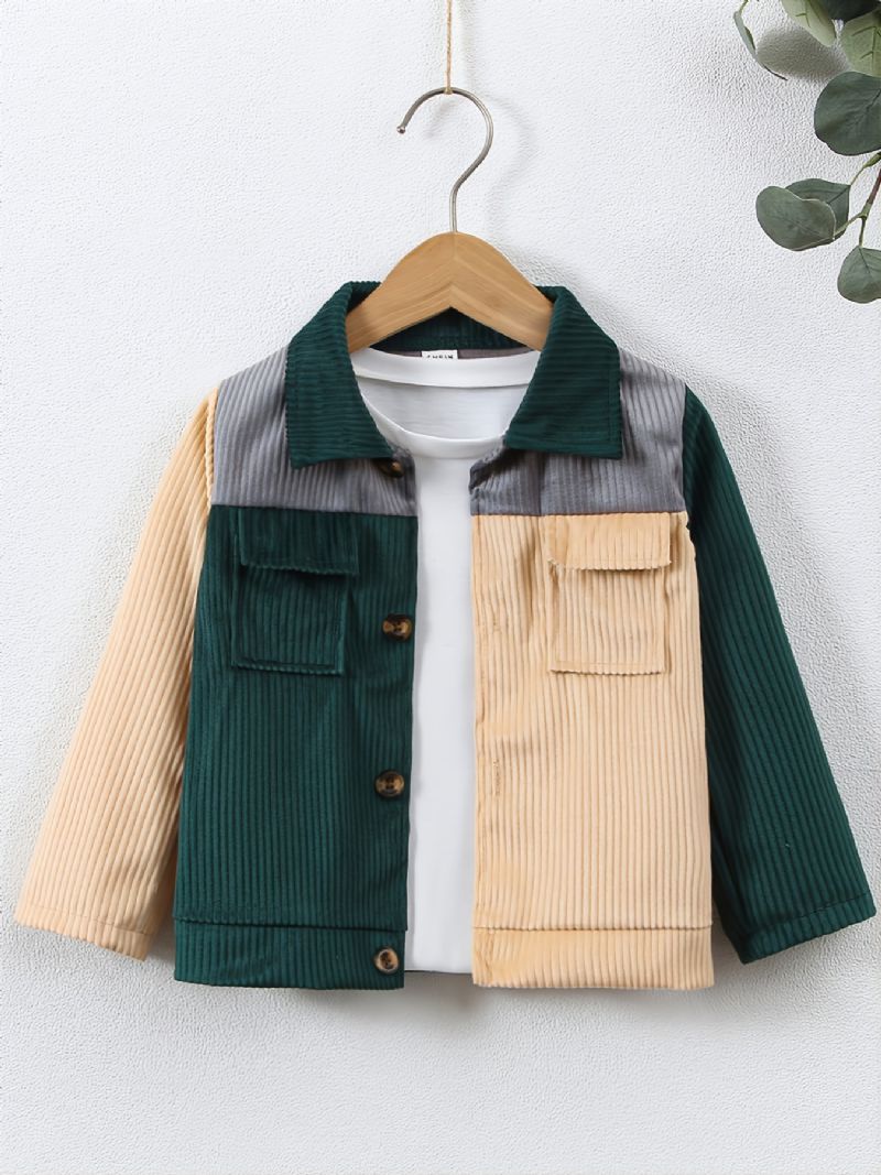 Toddler Pojkar Colorblock Flap Pocket Jacka Barnkläder T-shirt Ingår Inte