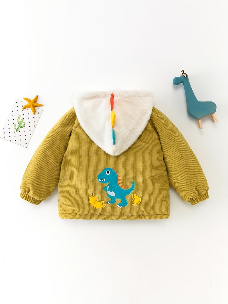 Toddler Pojkar Mode Dinosaur Print Plus Velvet Warm Zipper Huvjacka