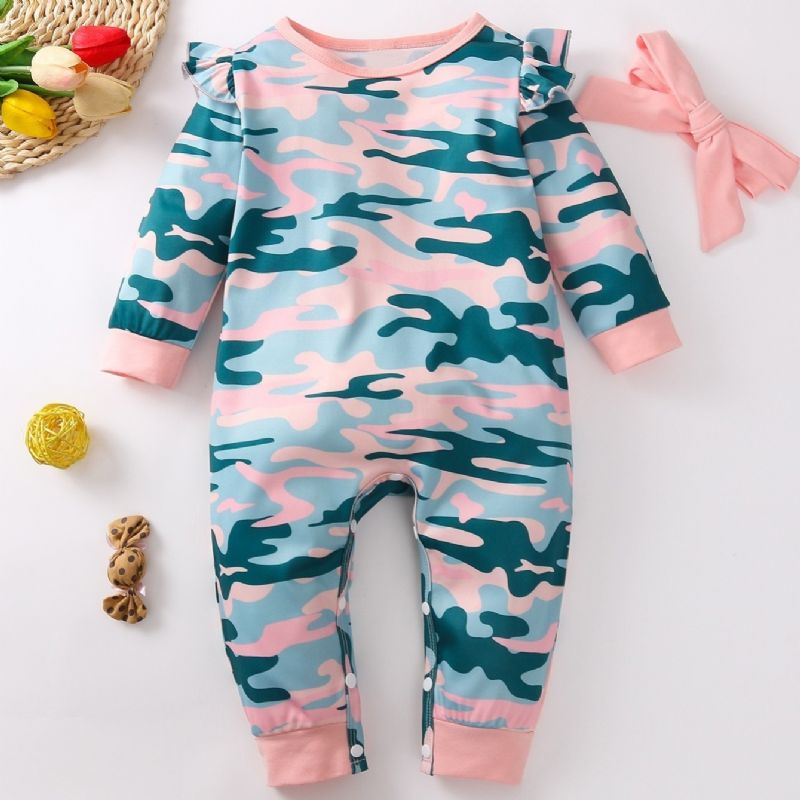 2st Bebis Långärmad Camo Jumpsuit Med Pannband