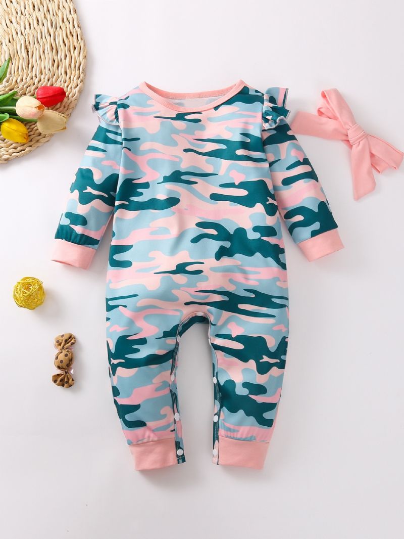 2st Bebis Långärmad Camo Jumpsuit Med Pannband