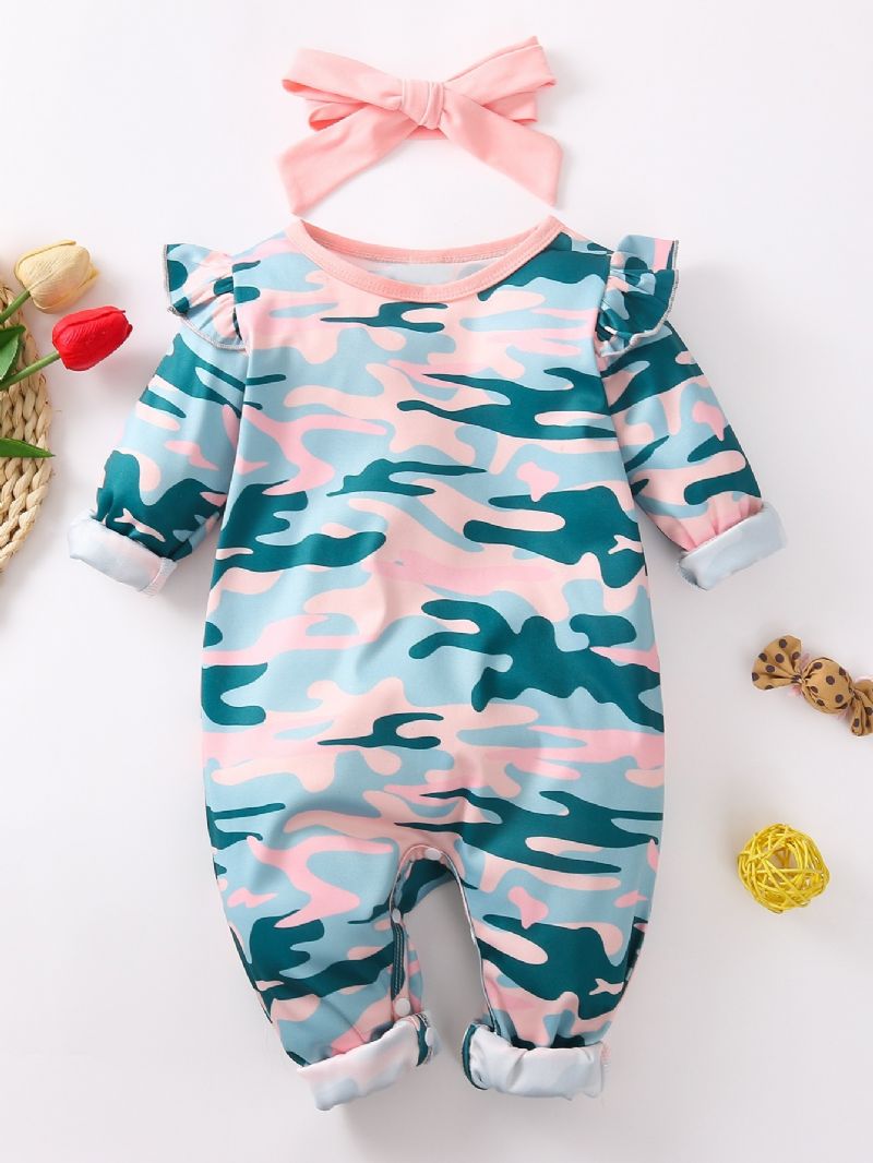 2st Bebis Långärmad Camo Jumpsuit Med Pannband