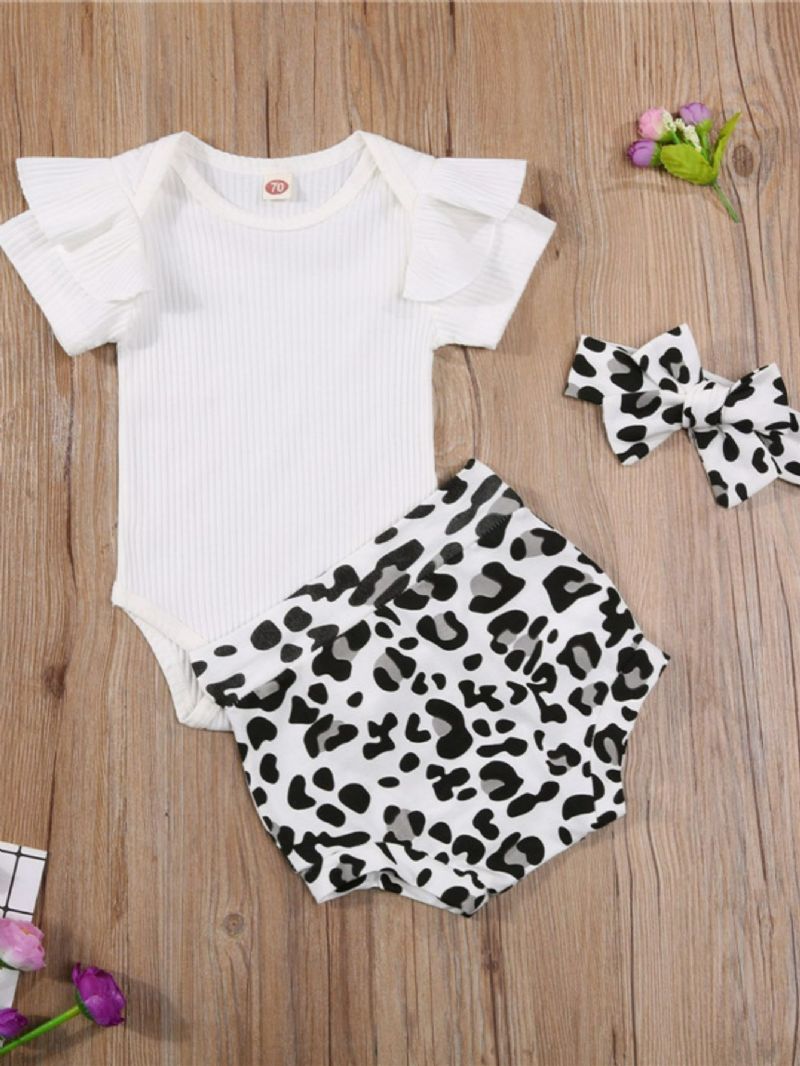 3st Bebis Flickor Volanger Ärm Onesie Outfit Jumpsuit Med Pannband