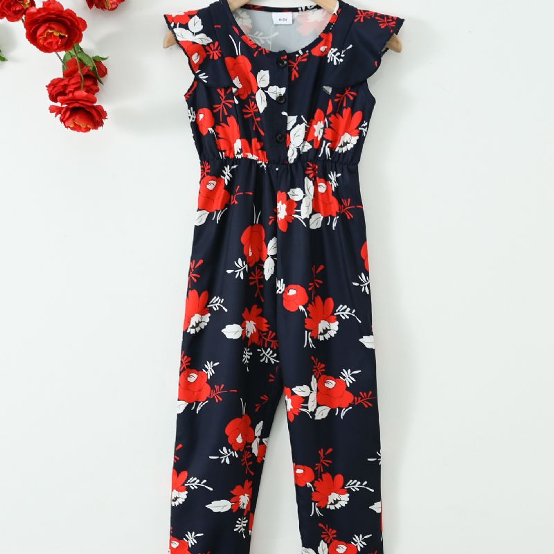 Ärmlösa Flickor Eleganta Jumpsuits Med Blommönster