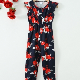 Ärmlösa Flickor Eleganta Jumpsuits Med Blommönster