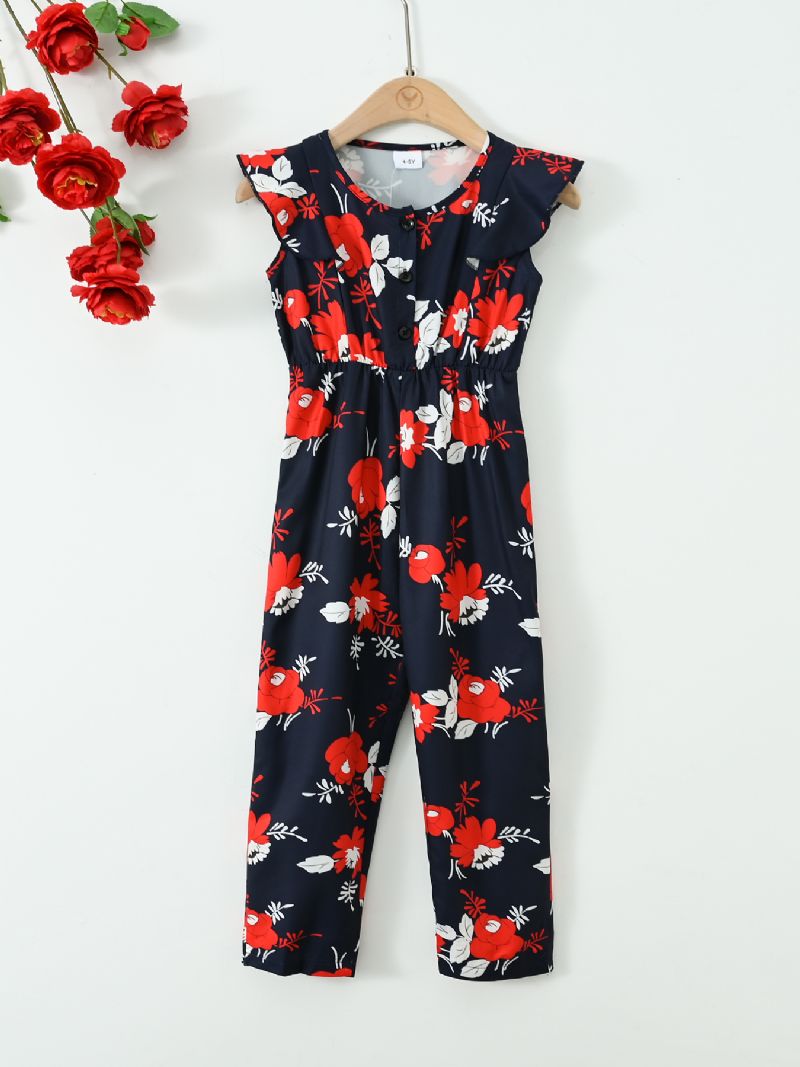 Ärmlösa Flickor Eleganta Jumpsuits Med Blommönster