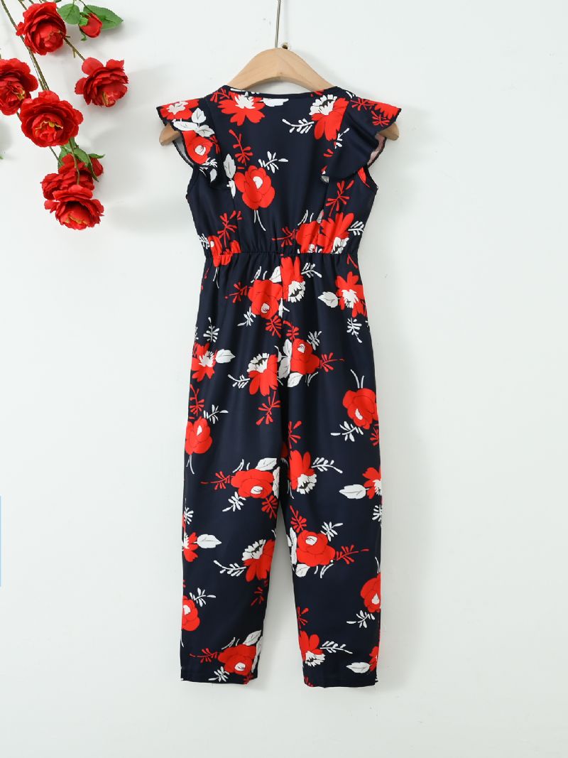 Ärmlösa Flickor Eleganta Jumpsuits Med Blommönster