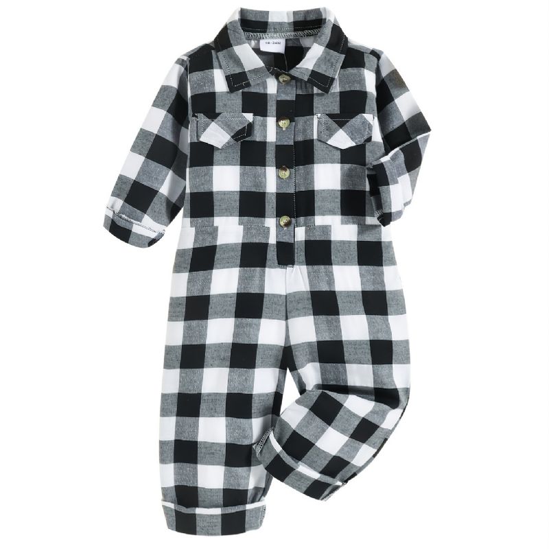 Barn Jumpsuit Med Gingham-dekor För Höst & Vinter Nyhet