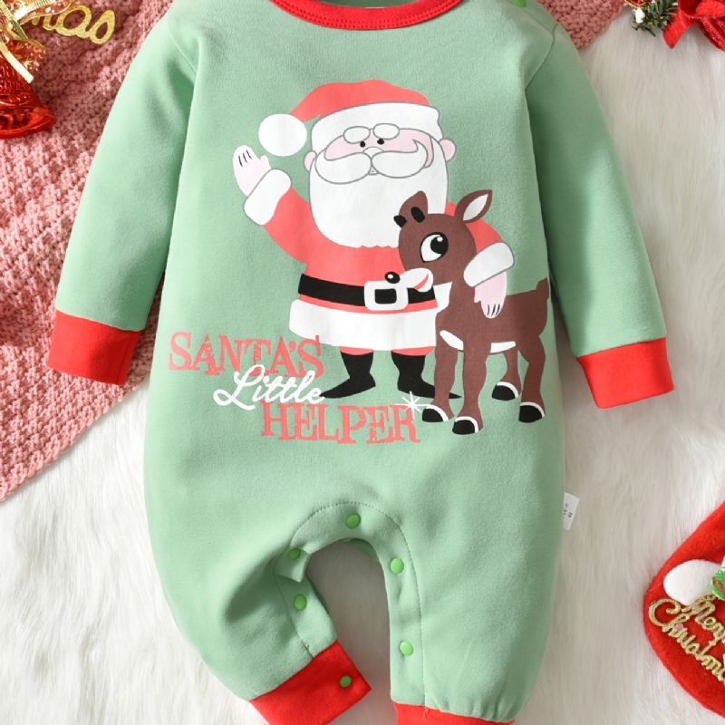 Bebis Christmas Outfit Romper Santa Claus Print Långärmad Rundhalsad Jumpsuit För Pojkar Flickor