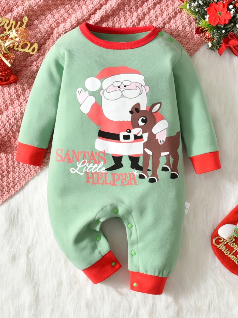 Bebis Christmas Outfit Romper Santa Claus Print Långärmad Rundhalsad Jumpsuit För Pojkar Flickor