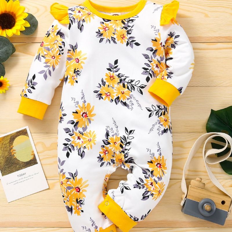 Bebis Flickor Blommigt Tryckt Mönster Kontrast Trim Jumpsuit