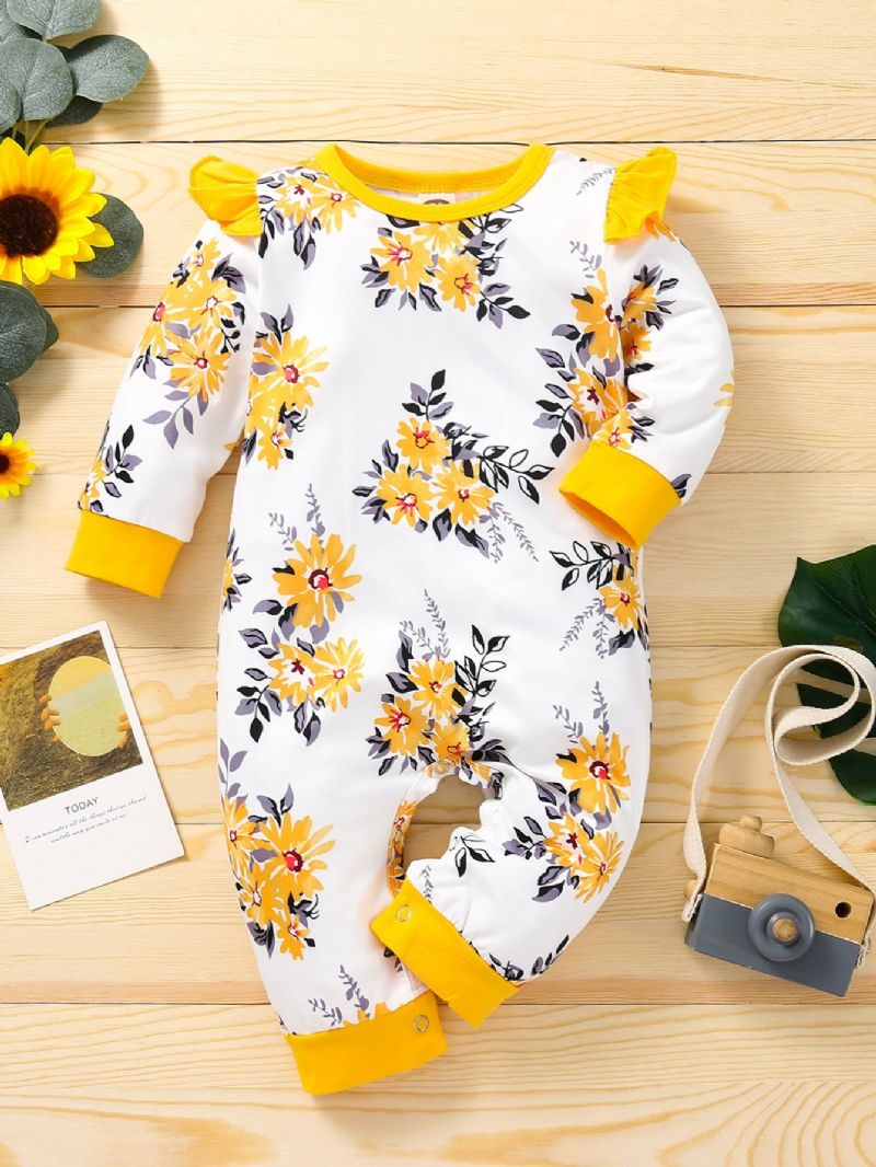 Bebis Flickor Blommigt Tryckt Mönster Kontrast Trim Jumpsuit