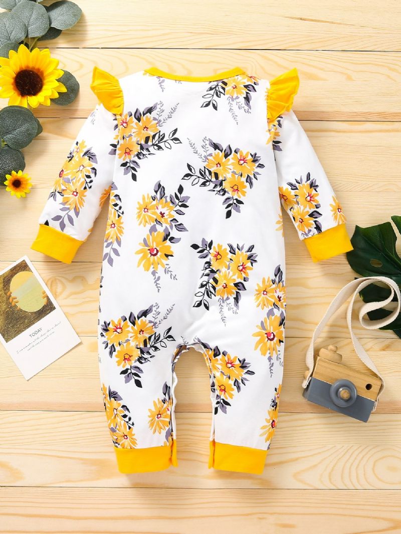 Bebis Flickor Blommigt Tryckt Mönster Kontrast Trim Jumpsuit