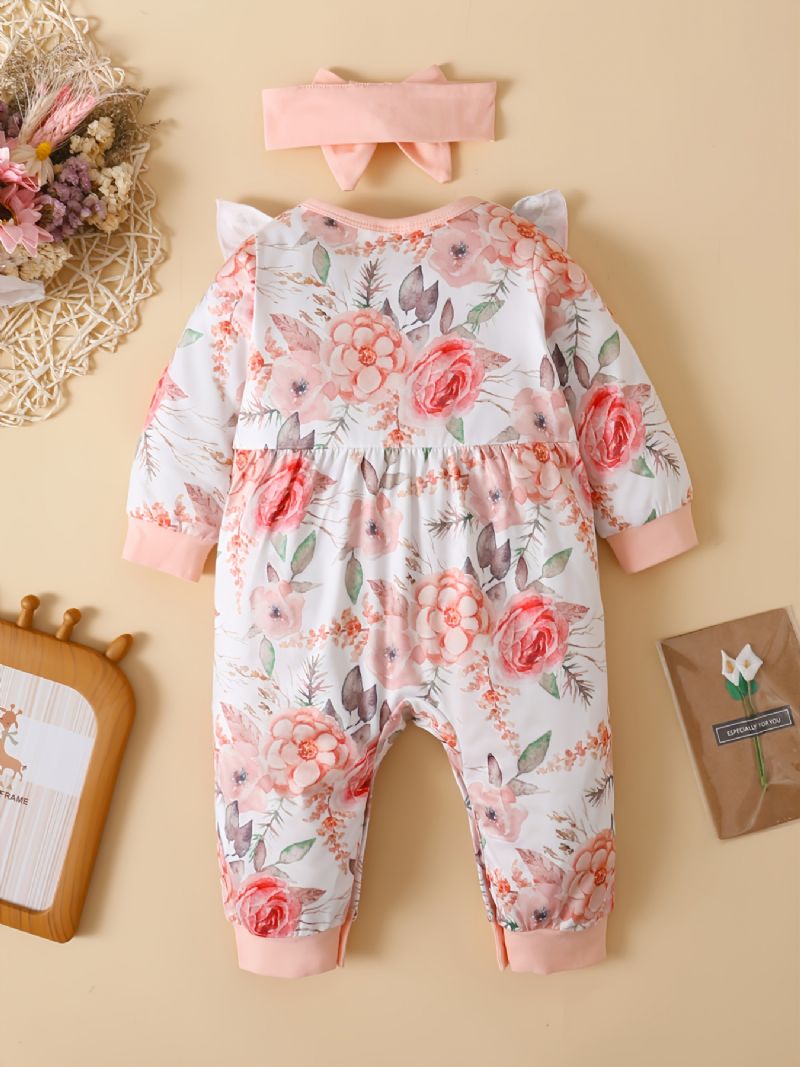 Bebis Flickor Blommönster Långärmad Jumpsuit Casual Söt Fleece För Vintern