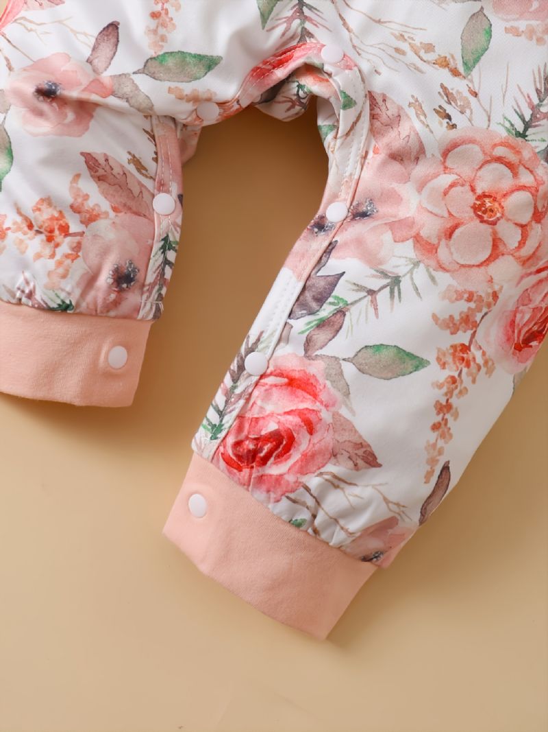 Bebis Flickor Blommönster Långärmad Jumpsuit Casual Söt Fleece För Vintern