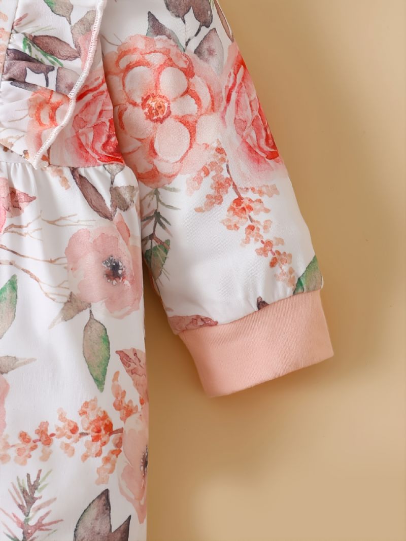 Bebis Flickor Blommönster Långärmad Jumpsuit Casual Söt Fleece För Vintern