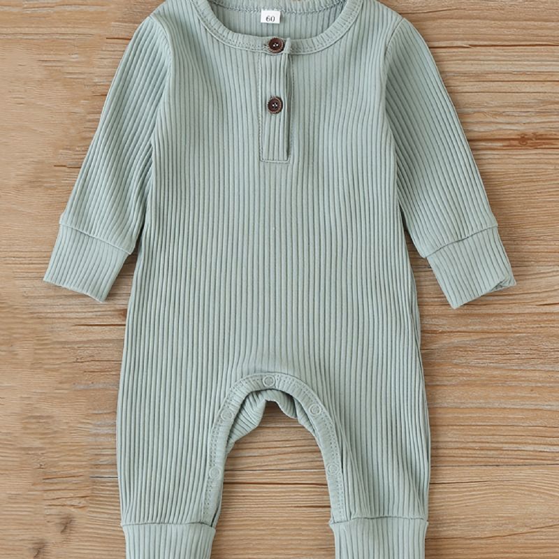 Bebis Flickor Casual Ribbed Romper Solid Långärmad Jumpsuit Barnkläder