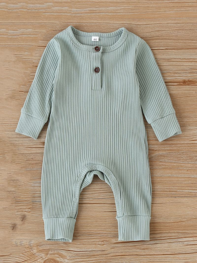 Bebis Flickor Casual Ribbed Romper Solid Långärmad Jumpsuit Barnkläder