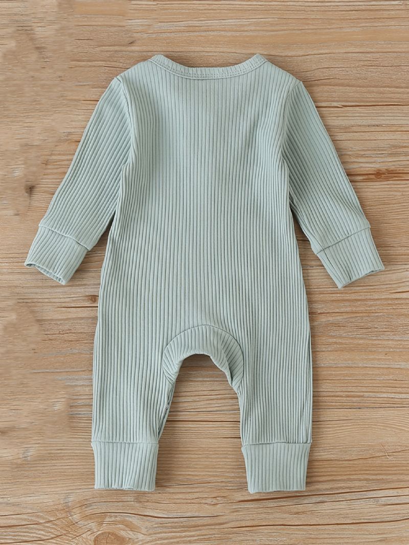 Bebis Flickor Casual Ribbed Romper Solid Långärmad Jumpsuit Barnkläder