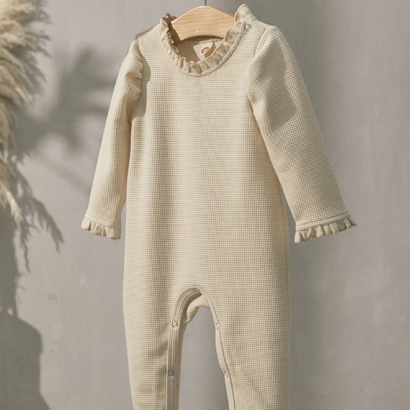 Bebis Flickor Casual Solid Rufsig Romper Långärmad Thermal Jumpsuit Barnkläder