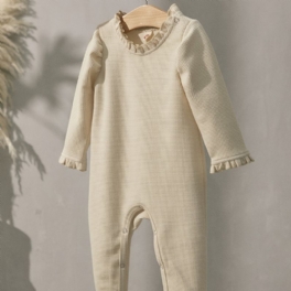 Bebis Flickor Casual Solid Rufsig Romper Långärmad Thermal Jumpsuit Barnkläder