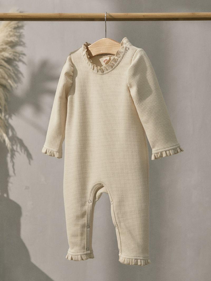 Bebis Flickor Casual Solid Rufsig Romper Långärmad Thermal Jumpsuit Barnkläder