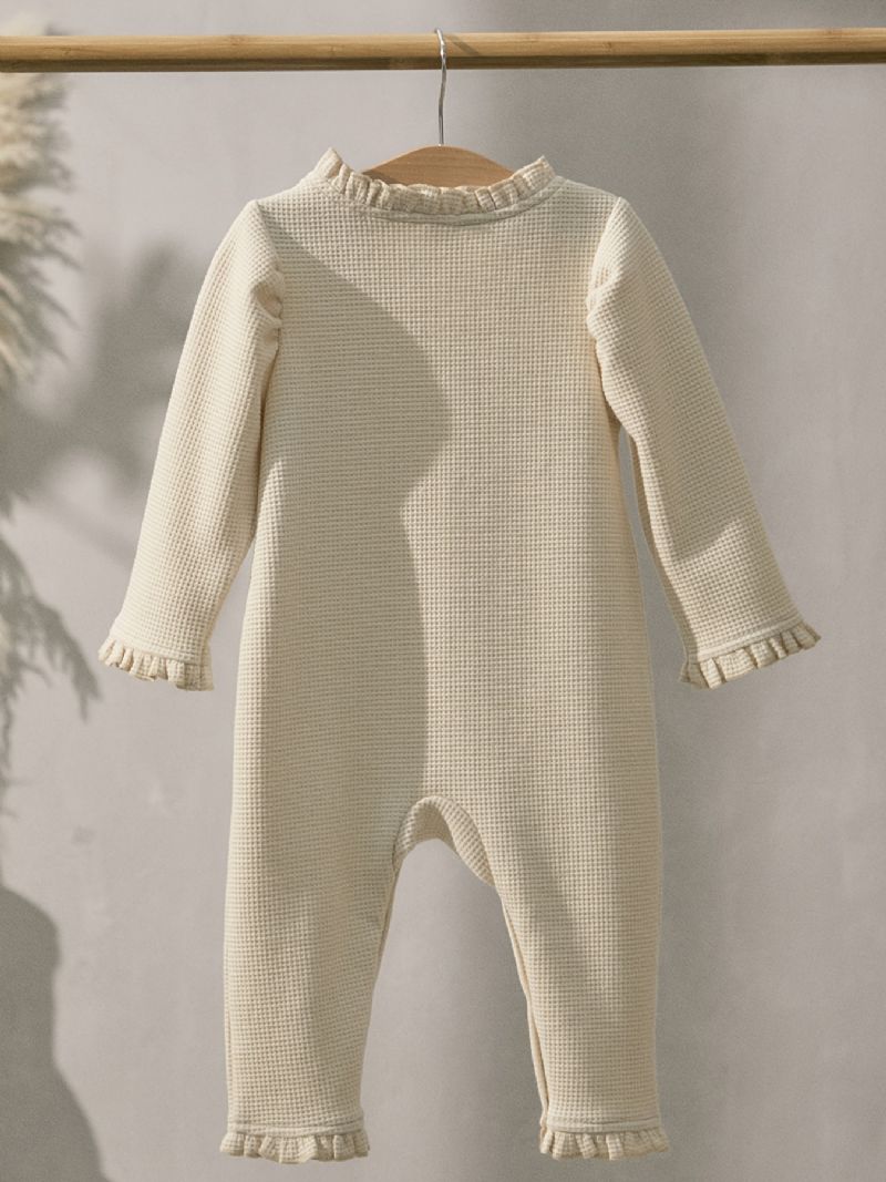 Bebis Flickor Casual Solid Rufsig Romper Långärmad Thermal Jumpsuit Barnkläder