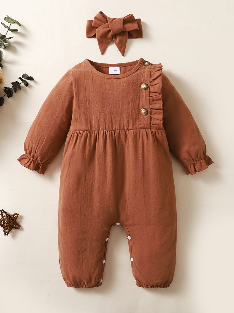 Bebis Flickor Enfärgad Jumpsuit Romper Med Hårband