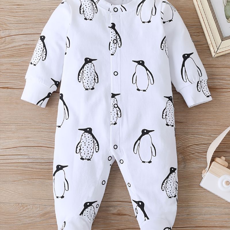 Bebis Flickor Footies Penguin Print Rompers Jumpsuits