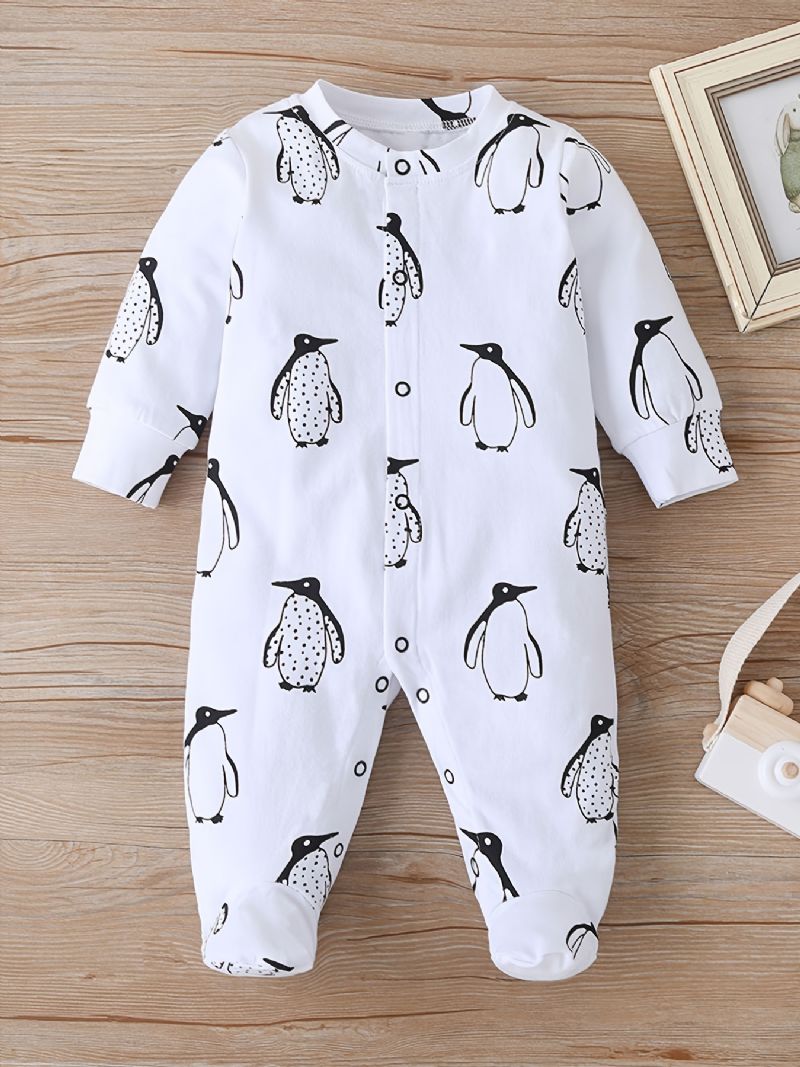 Bebis Flickor Footies Penguin Print Rompers Jumpsuits