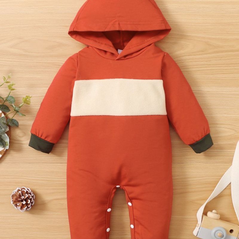 Bebis Flickor Fox Shape Kontrast Fåll Colorblock Långärmad Jumpsuit