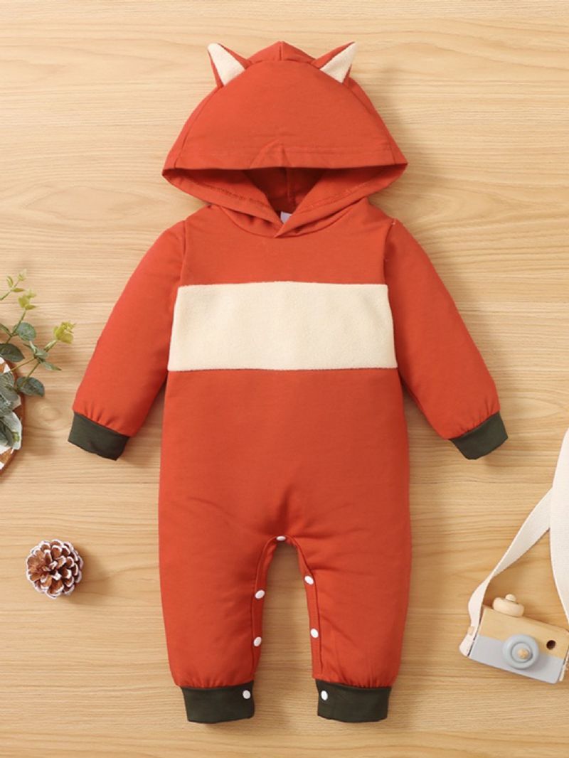 Bebis Flickor Fox Shape Kontrast Fåll Colorblock Långärmad Jumpsuit