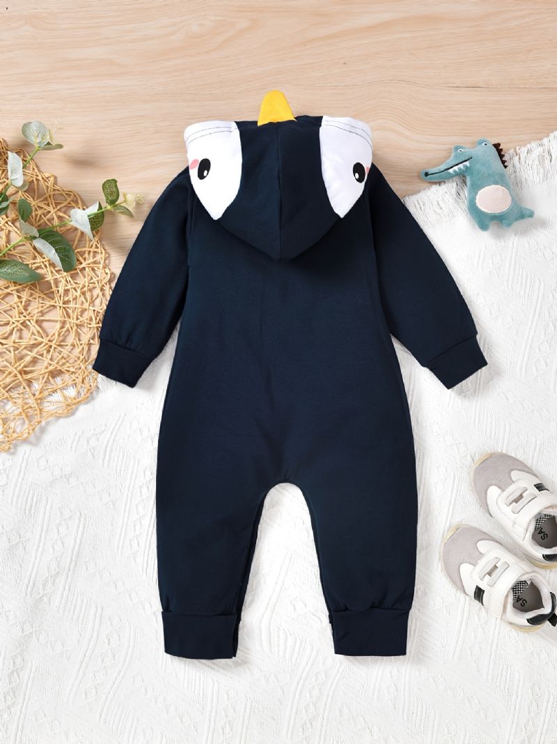 Bebis Flickor Hooded Jumpsuits Med Tecknad Penguin Design