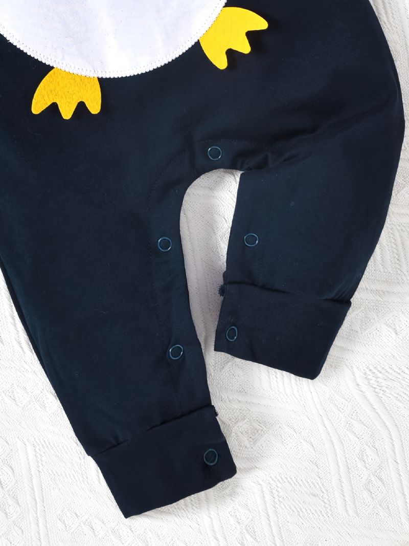 Bebis Flickor Hooded Jumpsuits Med Tecknad Penguin Design