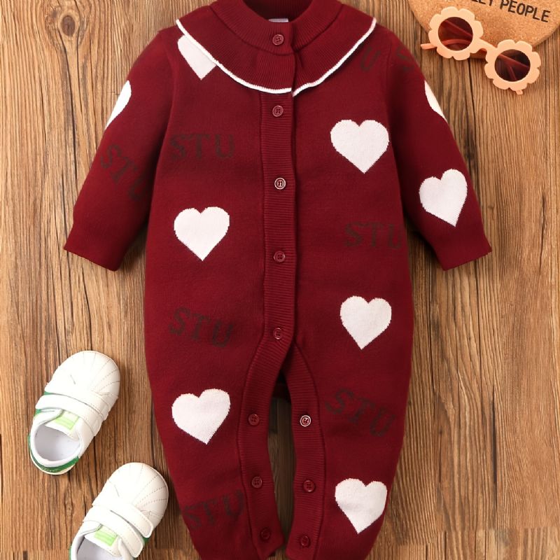 Bebis Flickor Jumpsuit Heart Print Knitted Button