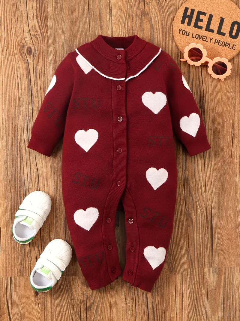 Bebis Flickor Jumpsuit Heart Print Knitted Button