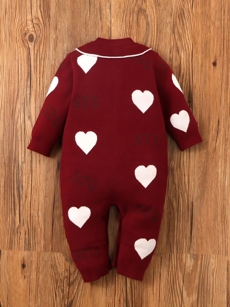 Bebis Flickor Jumpsuit Heart Print Knitted Button