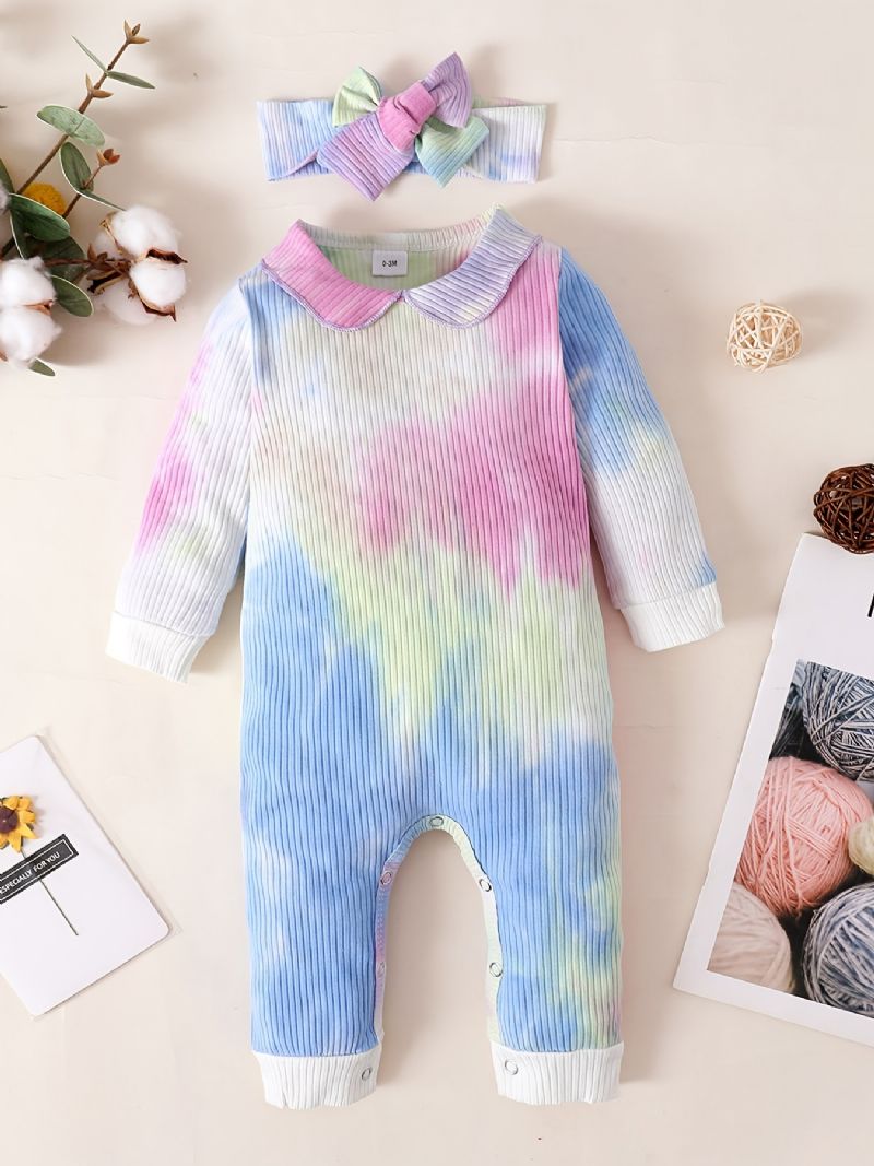 Bebis Flickor Jumpsuits Långärmad Tie Dye Rompers & Bow Pannband Set