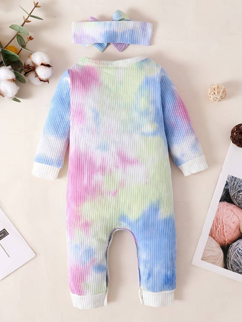 Bebis Flickor Jumpsuits Långärmad Tie Dye Rompers & Bow Pannband Set