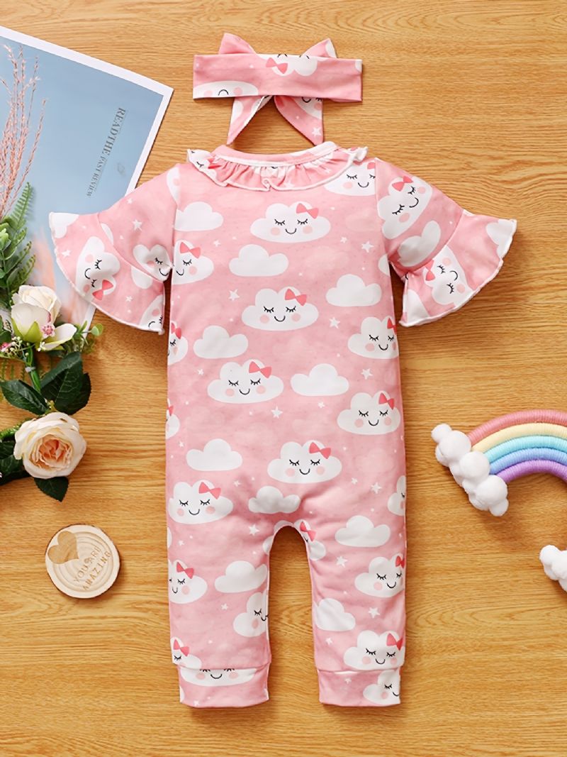 Bebis Flickor Jumpsuits & Pannband Set Med Cloud Print