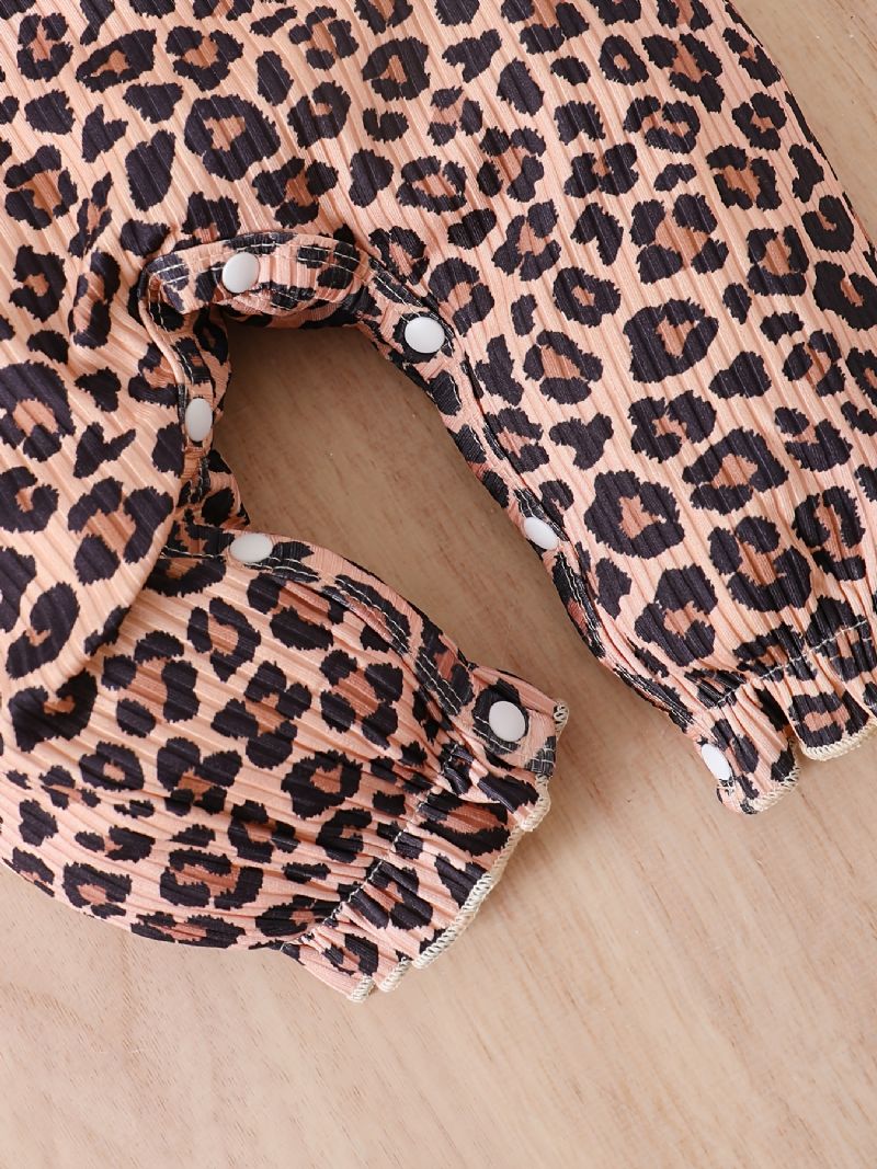 Bebis Flickor Långärmad Leopard Print Jumpsuits Med Patchwork Väst & Pannband Set