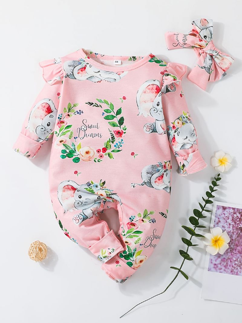 Bebis Flickor Långärmade Jumpsuits Med Blomma Elefanttryck