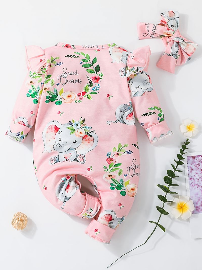 Bebis Flickor Långärmade Jumpsuits Med Blomma Elefanttryck