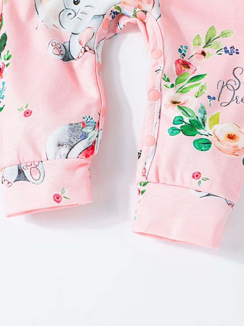 Bebis Flickor Långärmade Jumpsuits Med Blomma Elefanttryck