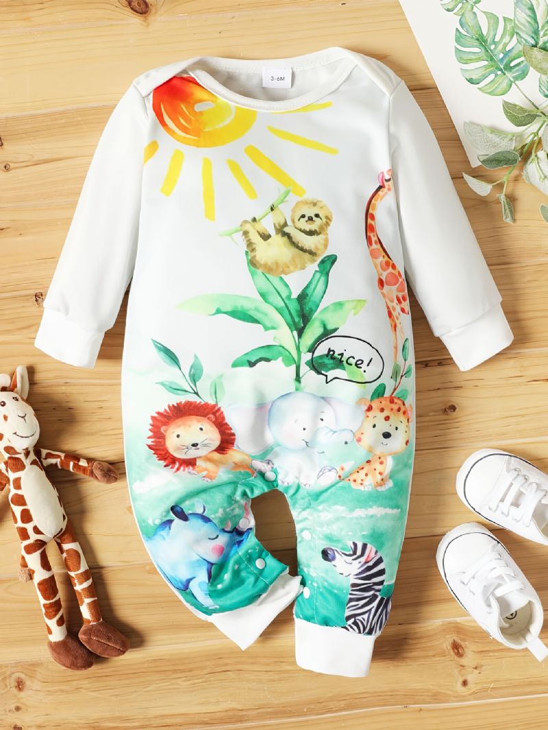 Bebis Flickor Långärmade Jumpsuits Rompers Med Djurtryck