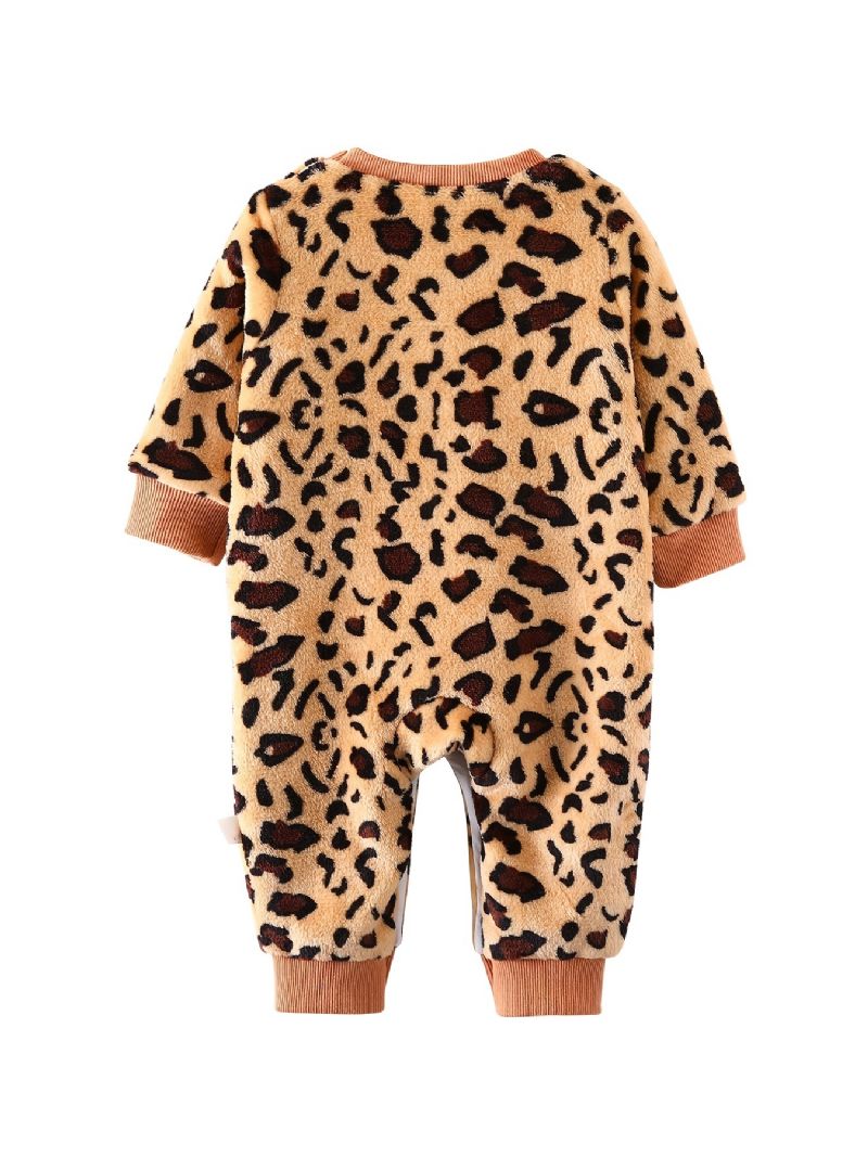 Bebis Flickor Leopard Mönster Jumpsuit Bomull Långärmad Onsie För Vinter Bebiskläder